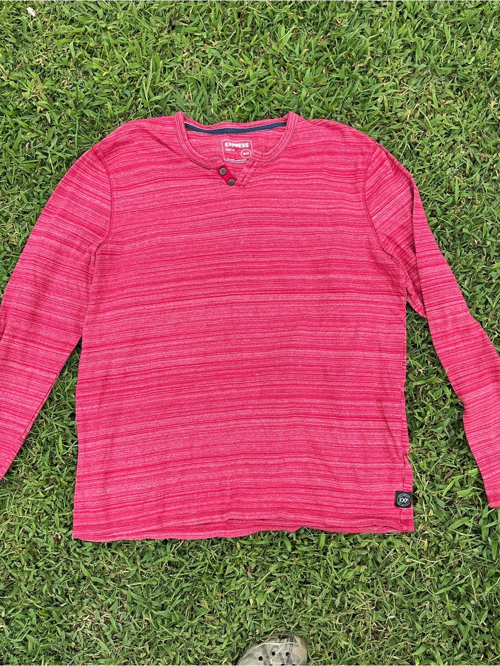 Express Long Sleeve Heathered Raspberry Striped Henley